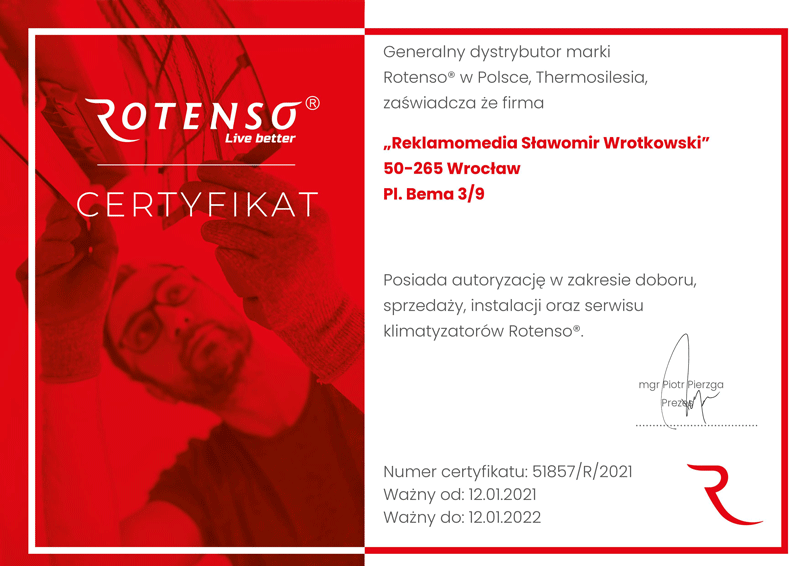 Certyfikat klimatyzacji Rotenso